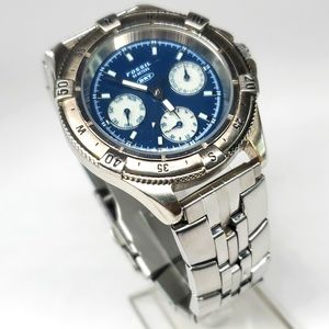 Vintage Fossil DT4043 Blue Dial Chronograph Stainless Steel Sport Watch